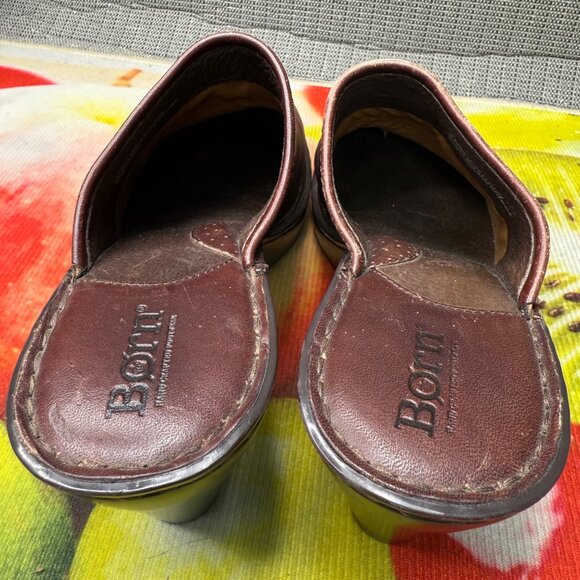 Born Womens Size 8 EU 39 Brown Leather Slip-On Mule Clogs Wedge Heel - Picture 6 of 8